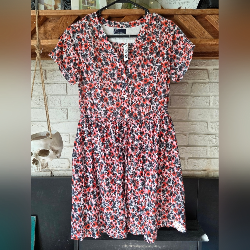 Gap Womens Floral Print Button Down Dress Adjustable Waist Size 2
